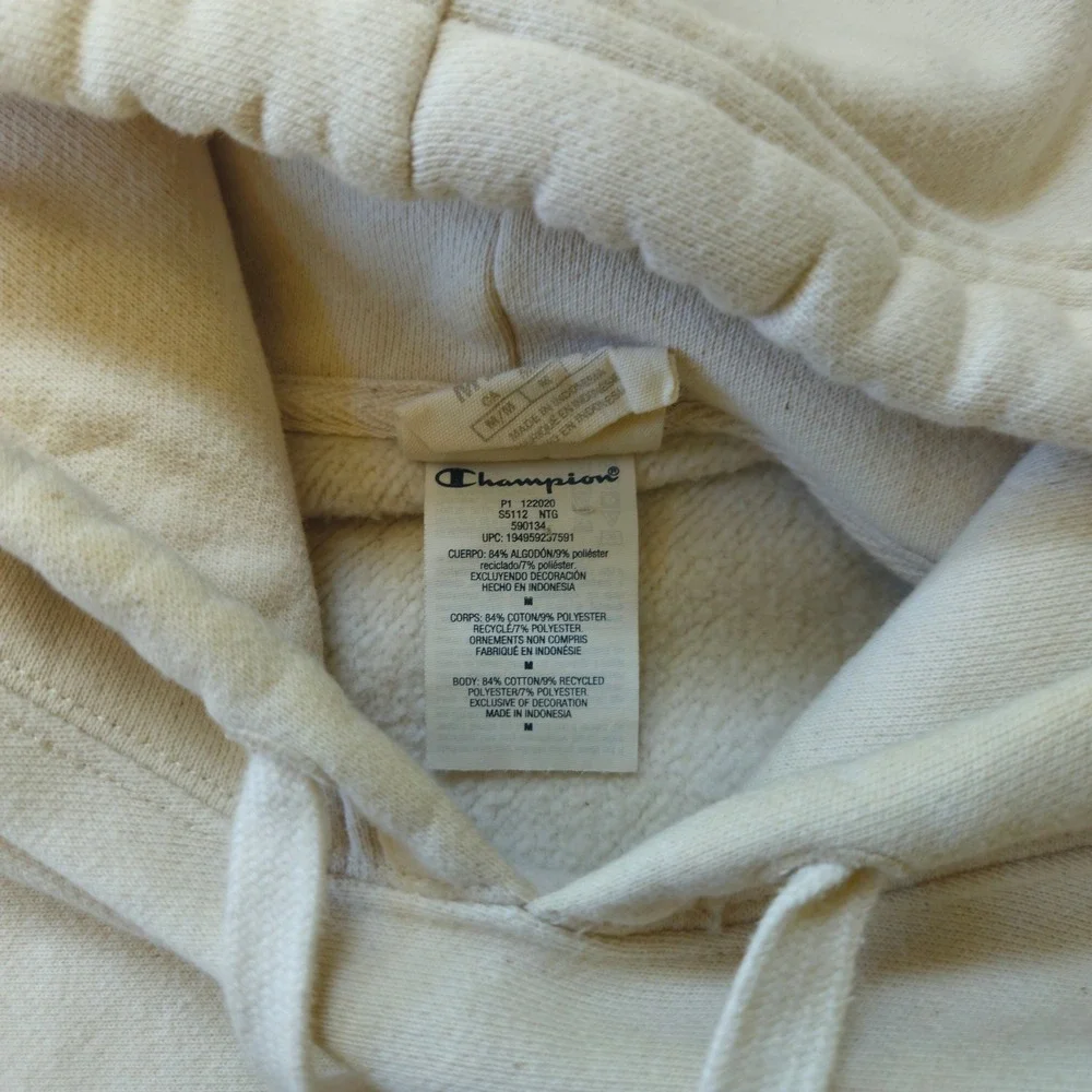 Champion Reverse Weave Natural State Hoodie Size Medium Raw Seam EUC Heavyweight